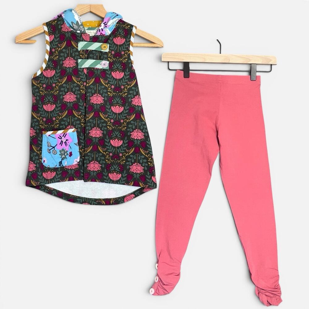 Matilda Jane Girls Size 8 Floral Hooded Tunic Pink Leggings 2 Piece Set Outfit